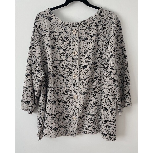 habitat clothing for women large Tunic Geometric Black Beige Button Lagenlook - Picture 4 of 10